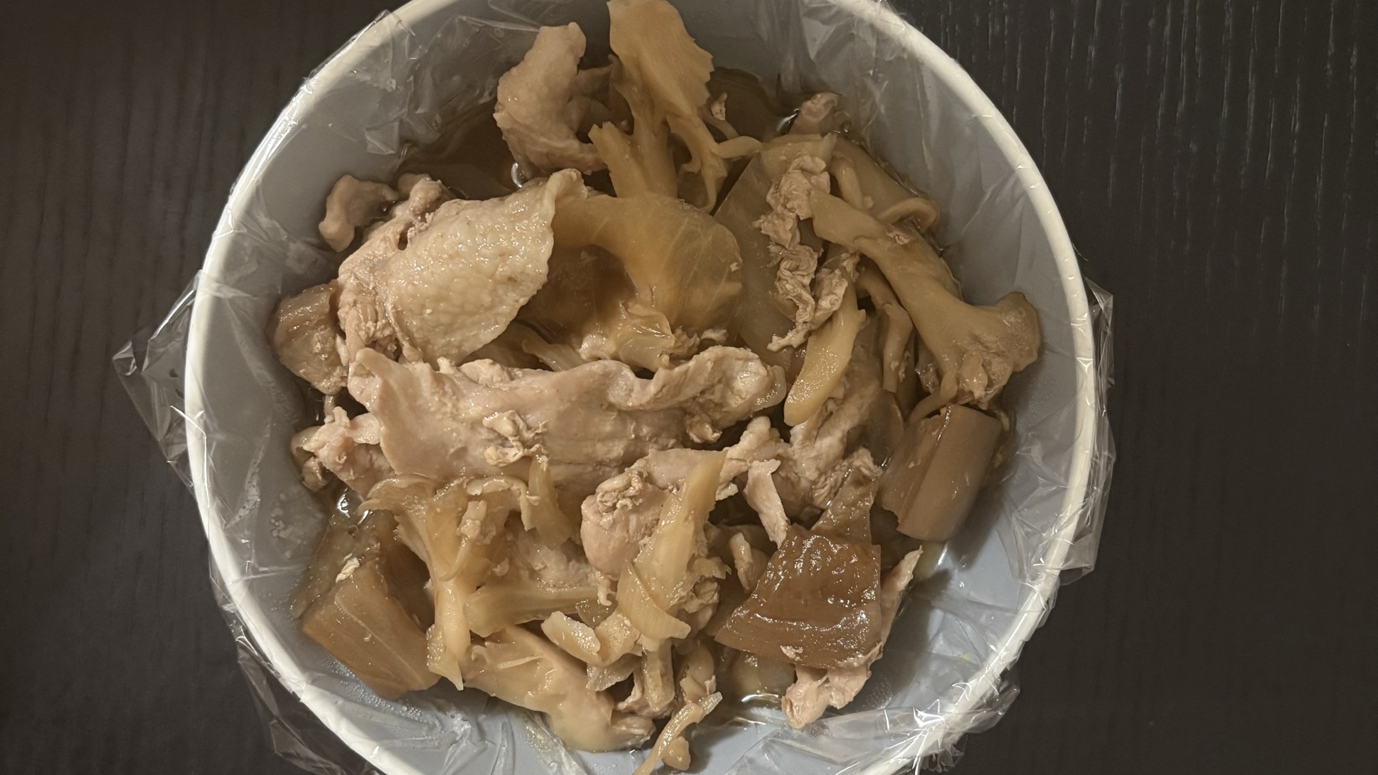 炊飯器で作った豚こま・白なす・舞茸の煮物